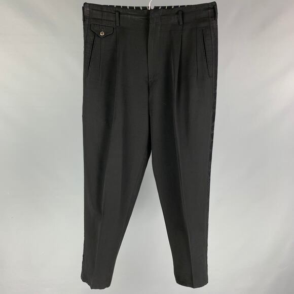 Vintage MATSUDA Size L Black Cotton Pleated Dress Pants - Picture 1 of 4